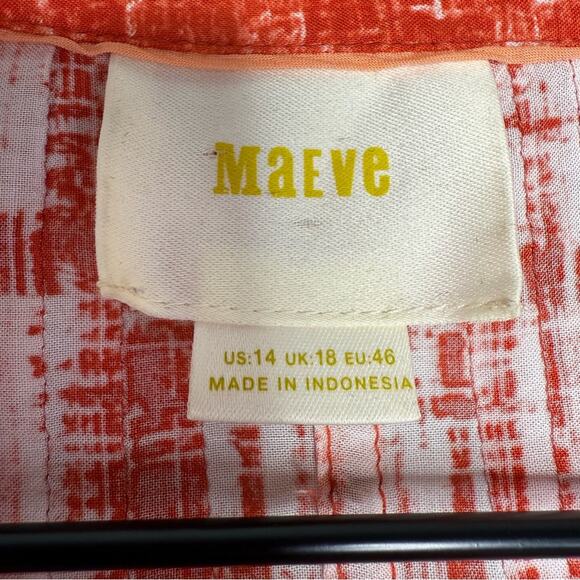 Anthropologie Maeve Shirt Calia Orange White Tunic Career Casual Boho size 14 - Picture 4 of 5